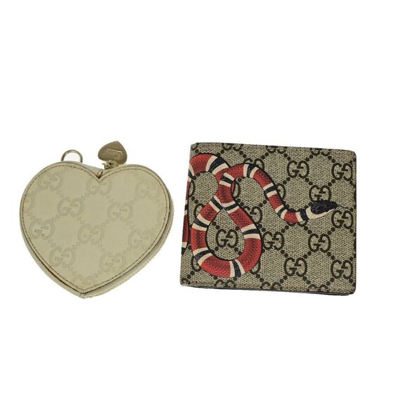 GUCCI 2 Set Bifold Coin Wallet Guccissima KingSnake Supreme Leather BN - Picture 1 of 14